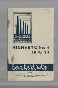 Puuvillatehtaitten myyntikonttori Hinnasto nr 4 1933