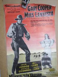 Mies Lännestä - Mannen från Västern (Man of the West)  -elokuvajuliste, pääos. Gary Cooper, Julie London, Lee J. Cobb, Arthur O´Connell, Jack Lord, ohj. Anthony Mann