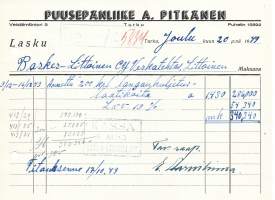 Puusepänliike A Pitkänen Turku - firmalomake