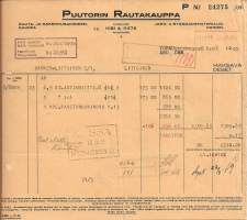 puutorin Rautakauppa Turku 1949 - firmalomake