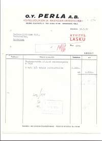 Perla Oy  Voiteluöljyjen ja rasvojen erikoisliike Helsinki 1952  - firmalomake