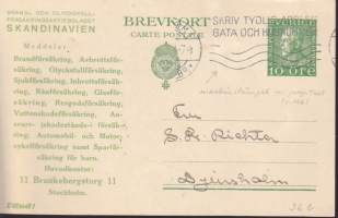 Ruotsi Brevkort -ehiöpostikortti, 1924. 10 öre.