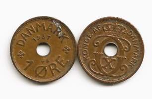 Tanska 1  Öre 1927 ja 1937 kolikko 2 kpl erä