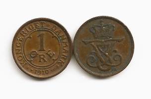 Tanska 1  Öre 1907 ja 1910 kolikko 2 kpl erä