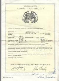 Henkivakuutusyhtiö Verdandi  Säästökellovakuutus   - vakuutuskirja 1961