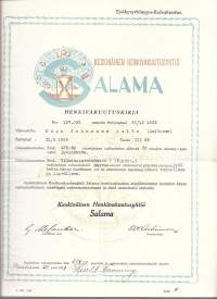 Keskinäinen Henkivakuutusyhtiö Salama  - vakuutuskirja 1924