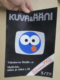 Kuva &amp; Ääni 1977 nr 3 -radio, TV ja elokuva- / audiovisuaalisen alan ammattijulkaisu, mm. Finndidac77 messut Jyväskylä, Video Suomessa, MTV 20 vuotta, ym.