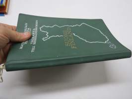 Matkailukirjan tiekartta Suomi / Finland - Vägkarta till resehandboken, Suomen Kumitehdas Oy julkaisu, Henrik Tikkanen kaupunkikuvituksia karttalehdillä