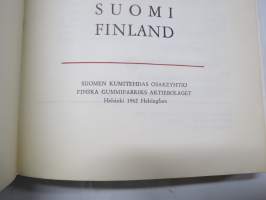 Matkailukirjan tiekartta Suomi / Finland - Vägkarta till resehandboken, Suomen Kumitehdas Oy julkaisu, Henrik Tikkanen kaupunkikuvituksia karttalehdillä