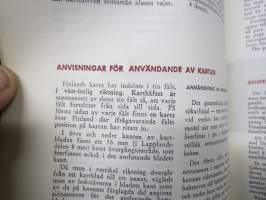 Matkailukirjan tiekartta Suomi / Finland - Vägkarta till resehandboken, Suomen Kumitehdas Oy julkaisu, Henrik Tikkanen kaupunkikuvituksia karttalehdillä