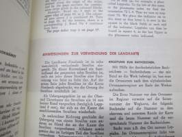 Matkailukirjan tiekartta Suomi / Finland - Vägkarta till resehandboken, Suomen Kumitehdas Oy julkaisu, Henrik Tikkanen kaupunkikuvituksia karttalehdillä
