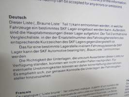 SKF Bearings for motor vehicles 1976 part 1 designations, dimensions, illustrations -laakerien luettelo