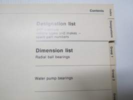 SKF Bearings for motor vehicles 1976 part 1 designations, dimensions, illustrations -laakerien luettelo