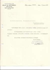 Puutavaraliike Vello&amp;Leppämäki    Turun Satama, 1923, firmalomake