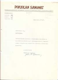 Pohjolan Sanomat Kemi 1940 - firmalomake