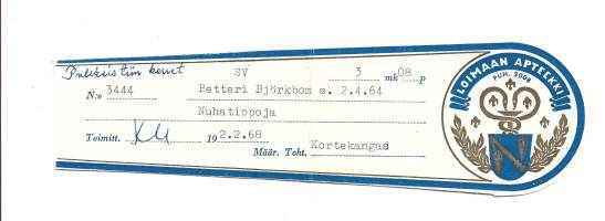 Loimaan Apteekki , resepti  signatuuri  1968