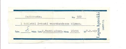 Lapin Apteekki Lappi tl  resepti  signatuuri  1963