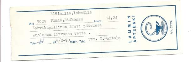 Lammin  Apteekki   resepti  signatuuri  1970