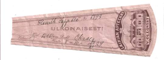 Laitilan  Apteekki  V Ollqvist  resepti  signatuuri 1929