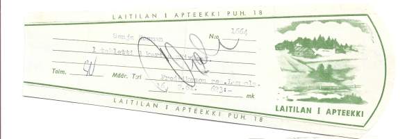 Laitilan   IApteekki  resepti  signatuuri 1961