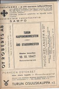 Turun Kaupunginorkesteri  -  18.III. 1947 käsiohjelma