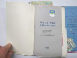 Helsinki opaskartta 1968, erilliset kartat 2 kpl, katu- ja paikannimistö (osoiteluettelo) kansiossa