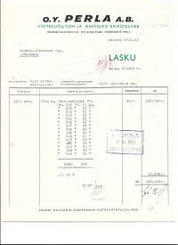 Perla Oy  Voiteluöljyjen ja rasvojen erikoisliike Helsinki 1951  - firmalomake
