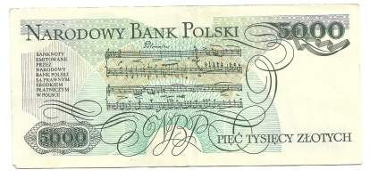 Puola 5000 Zlotych 1986  - seteli
