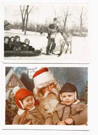 Lapset, poro ja Joulupukki - valokuva 6x9 cm 2 kpl