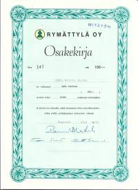 Rymättylä Oy   osakekirja,   Naantali 1983  merkitty