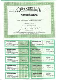 Viestintäkehitys Oy   osakekirja,   Tampere 1988  merkitty