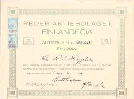 Finlandecia Rederi AB elsinki 1919  osakekirja,