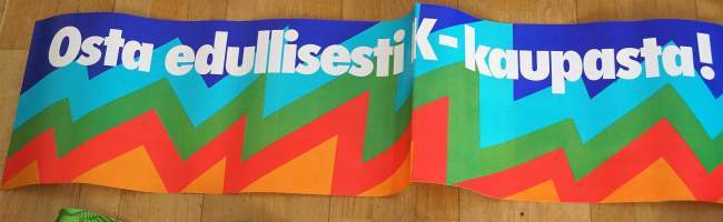 Osta edullisesti K-kaupasta !  / K-kaupan mainos 1970-80 luvulta  - mainos 30x120 cm