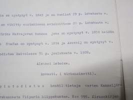 Otel lainhuudatuspöytäkirjasta Viipuri 1944 - käsittelee Voronin-suvun  maanomistusasioita ja niihin kohdistuvia oikeustoimia luovutetussa Karjalassa