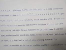 Otel lainhuudatuspöytäkirjasta Viipuri 1944 - käsittelee Voronin-suvun  maanomistusasioita ja niihin kohdistuvia oikeustoimia luovutetussa Karjalassa