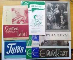 Pyhäkoulu- ja rippikoululehtiä 7 kpl valikoima: Lasten Pyhäkoululehti 45/1953 Kultaviesti 1/1954 Pyhä Kevät 4/1938 Elämän kevät 4-5-6/1954 Tytön tie 4/1954