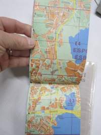 Helsinki opaskartta 1977, erilliset kartat 2 kpl, katu- ja paikannimistö (osoiteluettelo) kansiossa