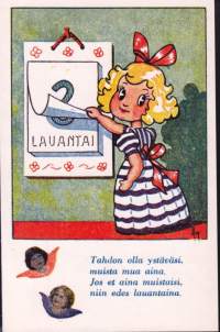 Suomi filatelia 2- Vanha kotimainen postikorttisarja S34 - 10 erilaista. Jokaisessa loru tai sanonta. Kulkemattomia.