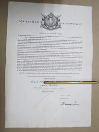 För ära och fädernesland - Soldater av Finlands armé! 1939-1940 års krigsminnesmedlj med spänne &quot;Kotijoukot&quot;, M.B.J.B Kronoby -förläningsbrev / myöntökirja