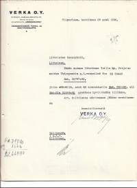 Verka  Oy Viipuri  1930 - firmalomake