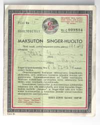 Maksuton Singer-huolto  -  huoltoseteli, tilapäinen maksuväline 1940