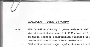 Lääketukku Oy Turku 20 vuotta   historiikki moniste  14 sivua