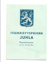 Itsenäisyyspäivän Juhla 1943 - Raumanlinna Rauma - käsiohjelma