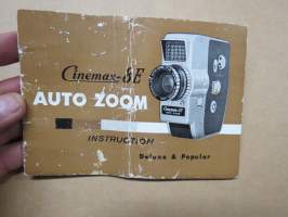 Cinemax-8E Autozoom, Deluxe &amp; Popular 8mm cine camera -instruction, kaitafilmikamera - käyttöohjekirja englanniksi