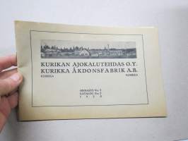 Kurikan Ajokalutehdas Oy - Kurikka Åkdonsfabrik Ab, Kurikka - kuvallinen hinnasto nr 2 ill. katalog 1920 -runsaasti kuvitettu vaunu, kärry- reki ym. luettelo