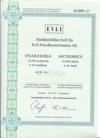 Pankkiiriliike Evli Oy 10 000x40 mk , osakekirja, Helsinki  29.9.1995