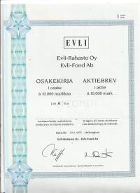 Evli-Rahasto Oy Litt A  10 000 mk , osakekirja, Helsinki  29.9.1995