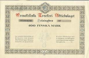 Frenckellska Tryckeri Ab   10 000 mk , osakekirja, Helsinki 19XX Blanco, talonki  1920-1929