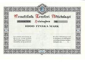 Frenckellska Tryckeri Ab   1000 mk , osakekirja, Helsinki 19XX Blanco, talonki  1920-1929