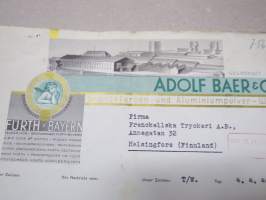 Adolf Baer &amp; Co - Bronzefarben- und Aluminiumpulver - Werke, 4.4.1940 -asiakirja, lähetetty Frenckellska Tryckeri Ab:lle